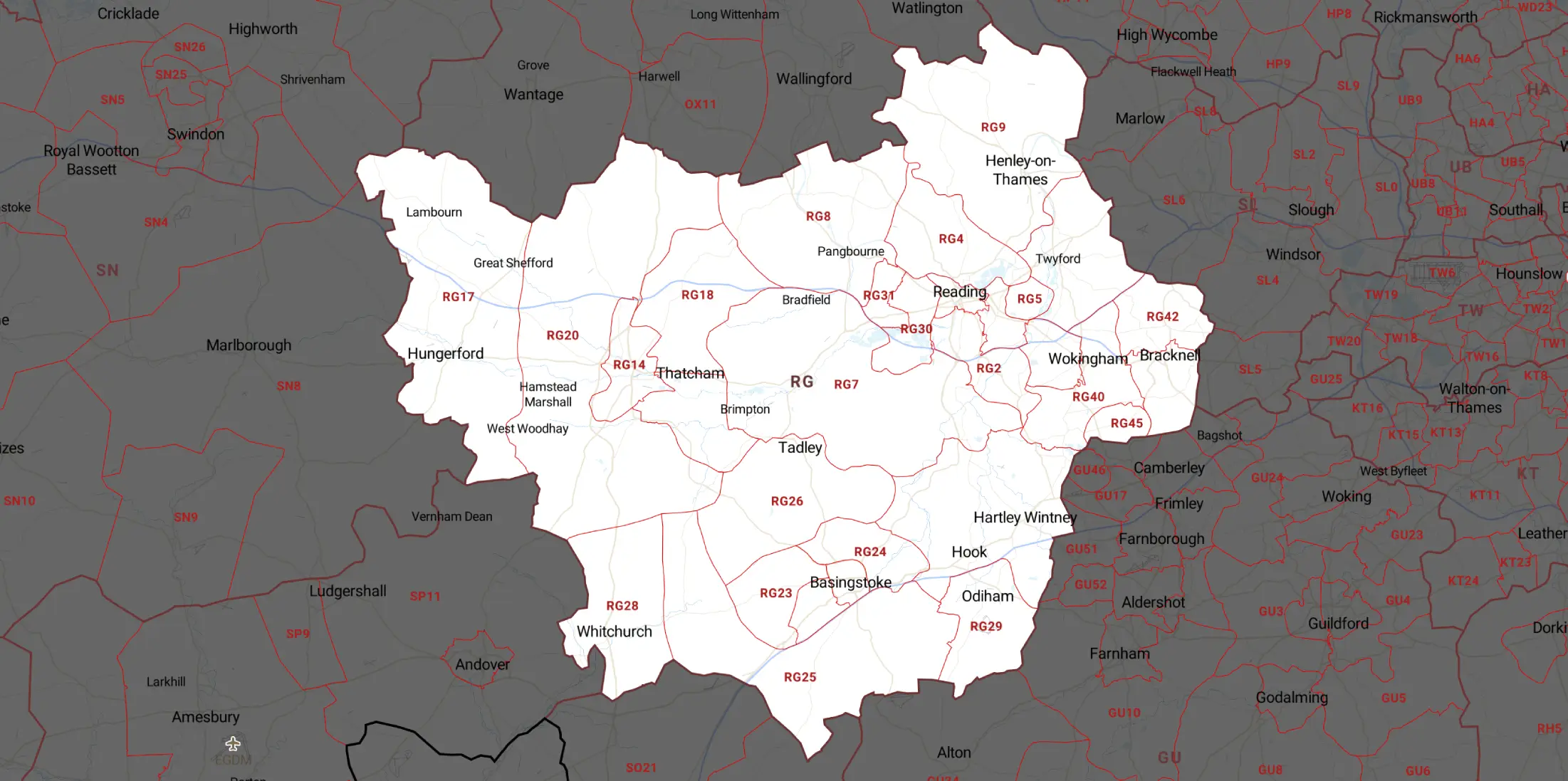 Reading Drains Service Areas Map
